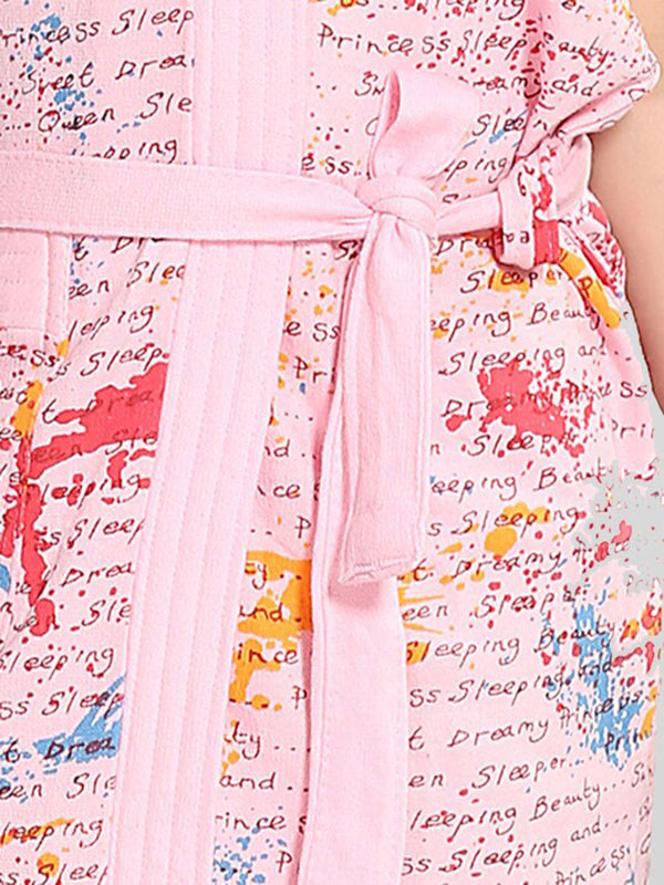 Be You Letter Print Pink Typography Cotton Drawstring Knee Length Bath Robe