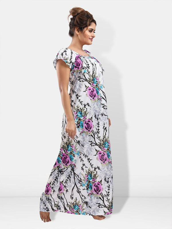 Be You Floral Printed Satin Maxi Nightdress