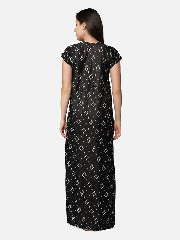 Be You Women Black Printed Maxi Maternity Nightdress