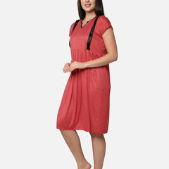 Be You Women  Red Printed Maternity Nightdress
