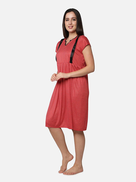 Be You Women  Red Printed Maternity Nightdress