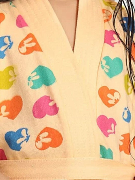 Be You Hearts Peach Conversational Cotton Drawstring Knee Length Bath Robe