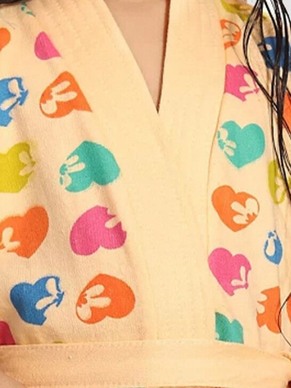 Be You Hearts Peach Conversational Cotton Drawstring Knee Length Bath Robe
