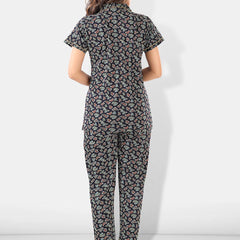 Be You Women Black & Blue Printed Pajama & Shorts with Shirt Night Suits