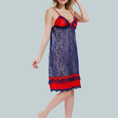 Be You Solid Lace Details Satin Nighty with Robe