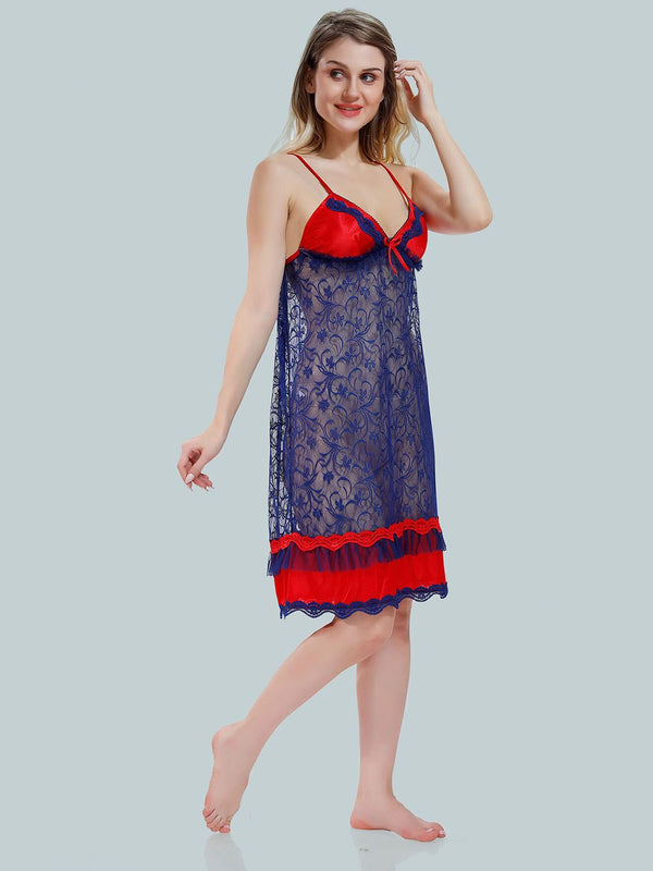 Be You Solid Lace Details Satin Nighty with Robe