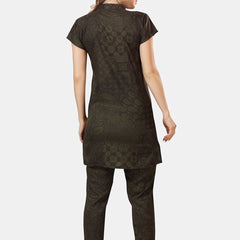 Be You Ethnic Motifs Printed Mandarin Collar Longline Night Suit