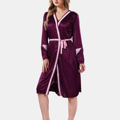 Be You Solid Lace Details Satin Nighty with Robe