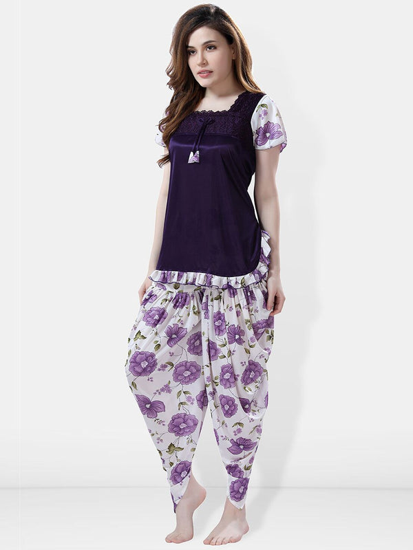 Be You Floral Printed Satin Night suit