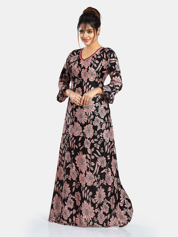 Be You Floral Printed V-Neck Satin Maxi Nightdress