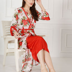 Be You Floral Printed Shoulder Straps Satin Maxi Nightdress With Robe