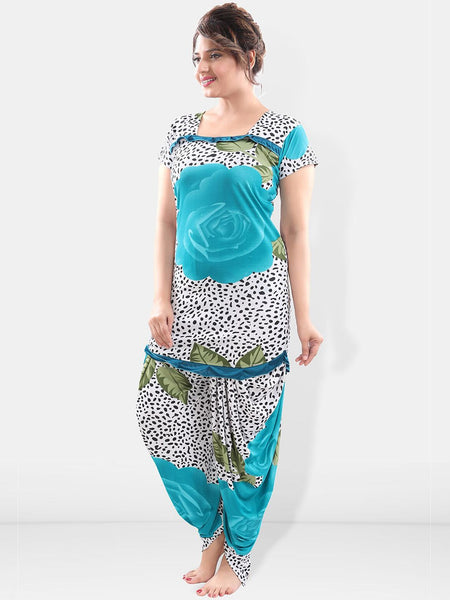 Be You Women Turquoise Blue & White Printed Night suit
