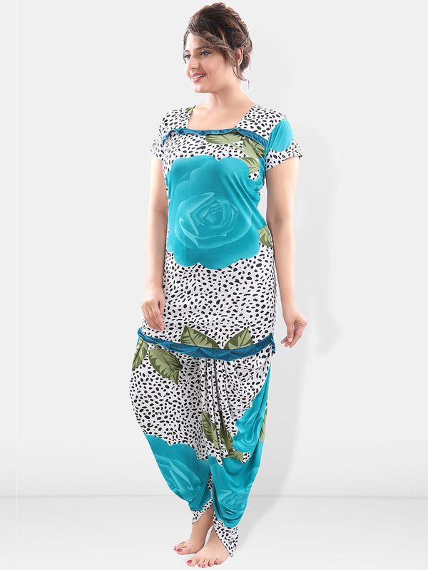 Be You Women Turquoise Blue & White Printed Night suit