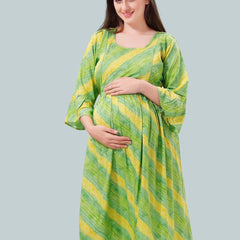 Be You Women Striped Bell Sleeves Maternity Kurta