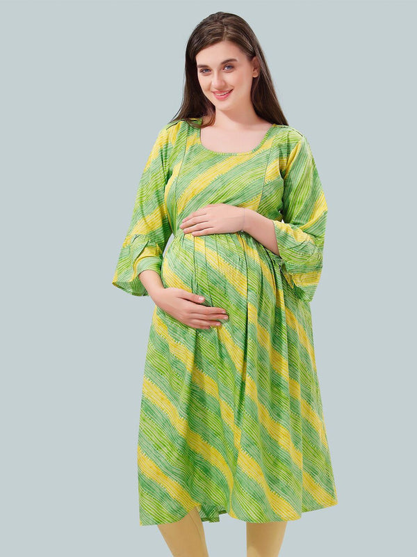 Be You Women Striped Bell Sleeves Maternity Kurta