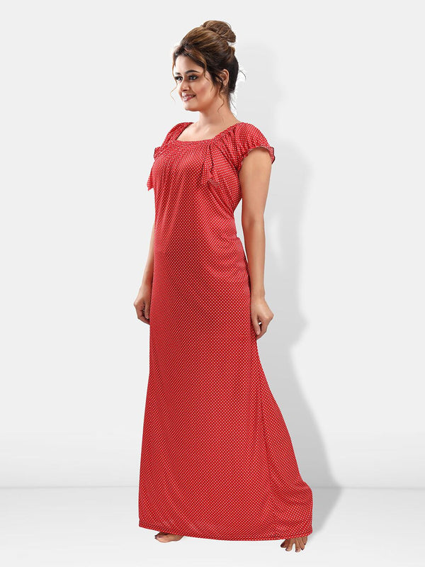 Be You Polka Dots Printed Square Neck Satin Maxi Nightdress