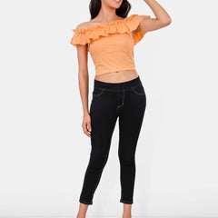 Be You Off-Shoulder Flutter Sleeve Ruffles Cotton Bardot Crop Top
