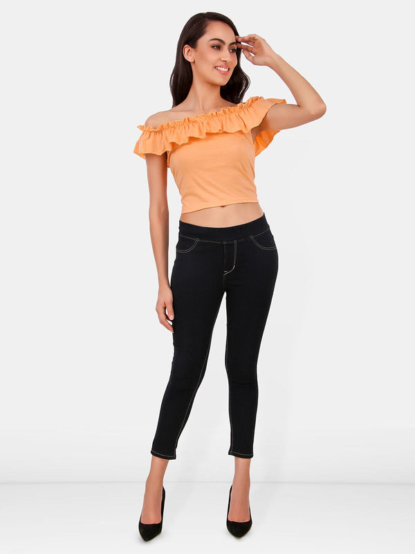 Be You Off-Shoulder Flutter Sleeve Ruffles Cotton Bardot Crop Top