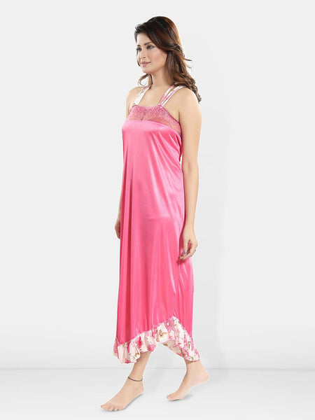 Be You Printed Shoulder Straps Satin Midi Nightdress