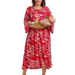 Be You Abstract Printed Bell Sleeves Maternity Fit and Flare Dress