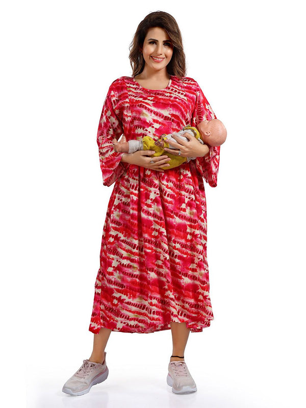 Be You Abstract Printed Bell Sleeves Maternity Fit and Flare Dress
