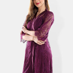 Be You Self Design Satin Shoulder Straps Nightdress With Robe