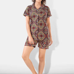 Be You Women Brown & Red Printed Pajama & Shorts with Shirt Night Suits
