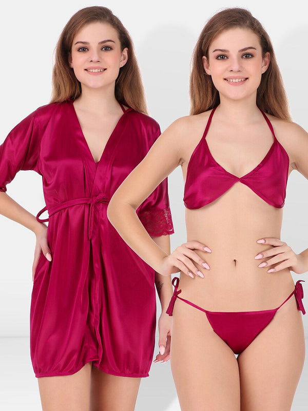 Be You Non-Wired Non Padded Lingerie Set With Robe-BUF-3-PCS-SET-2243-L