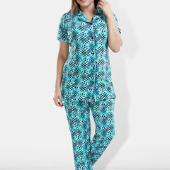 Be You Geometric Printed Lapel Collar Night Suit