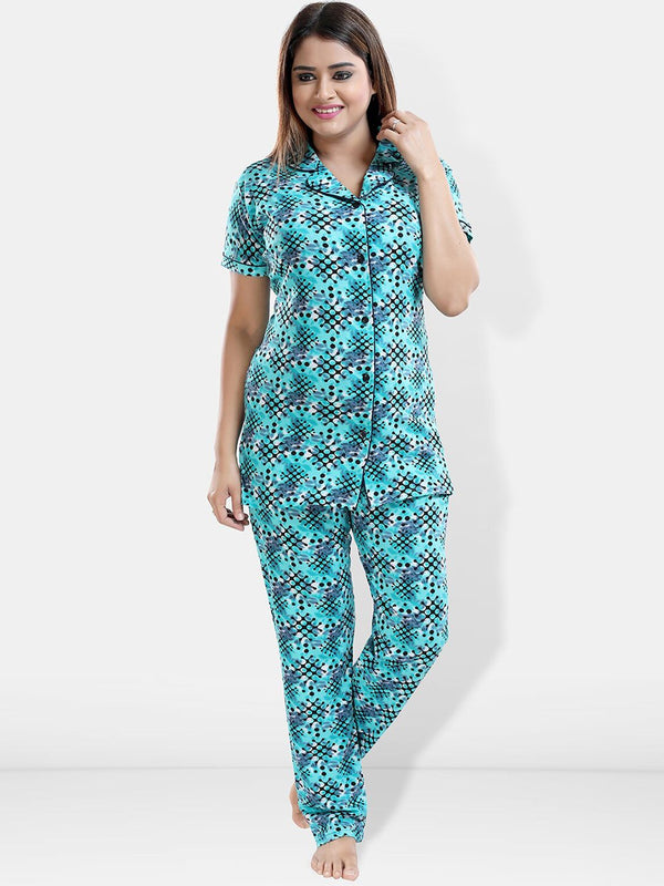 Be You Geometric Printed Lapel Collar Night Suit