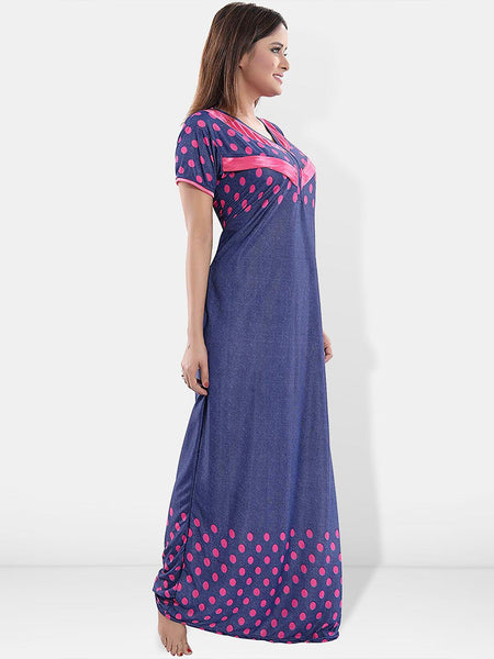 Be You Polka Dots Printed V-Neck Satin Maternity Maxi Nightdress