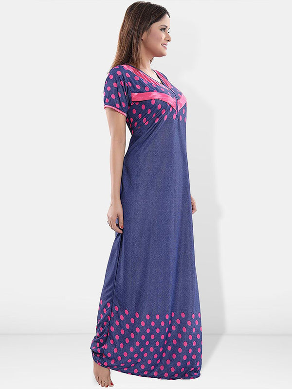 Be You Polka Dots Printed V-Neck Satin Maternity Maxi Nightdress