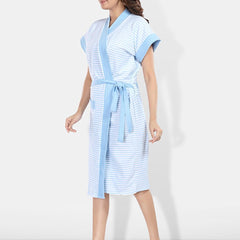 Be You Blue Solid Cotton Drawstring Knee Length Bath Robe-2XL