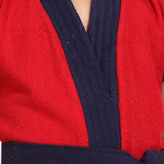 Be You Two Tone Red Solid Cotton Drawstring Knee Length Bath Robe