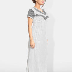 Be You Polka Dots Printed V-Neck Satin Maternity Maxi Nightdress