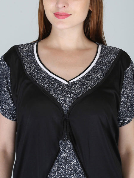 Be You Women Printed Satin Maxi Nightdress