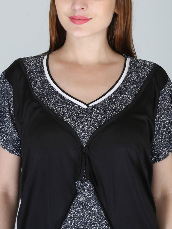 Be You Women Printed Satin Maxi Nightdress