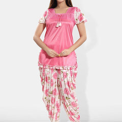 Be You Floral Printed Short Sleeves Satin Top & Patiyala
