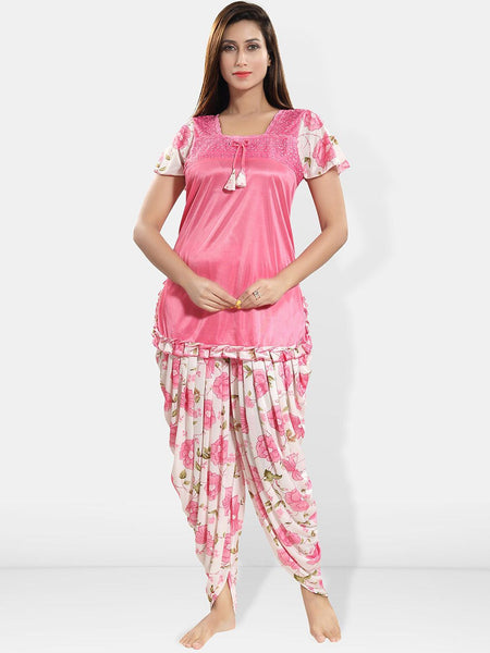 Be You Floral Printed Short Sleeves Satin Top & Patiyala
