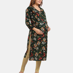 Be You Floral Printed Round Neck Maternity Straight Kurta