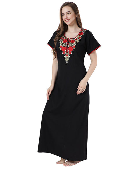 Be You Black Embroidered Maxi Nightdress
