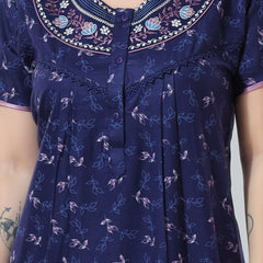 Be You Navy Blue Embroidered Maxi Nightdress