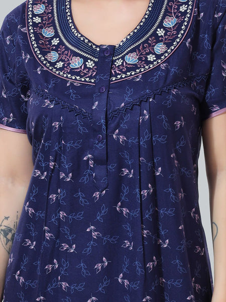Be You Navy Blue Embroidered Maxi Nightdress