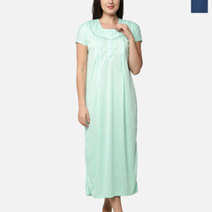 Be You Solid lace work Maternity Maxi Nightdress