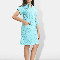 Be You Blue Conversational Cotton Drawstring Knee Length Bath Robe