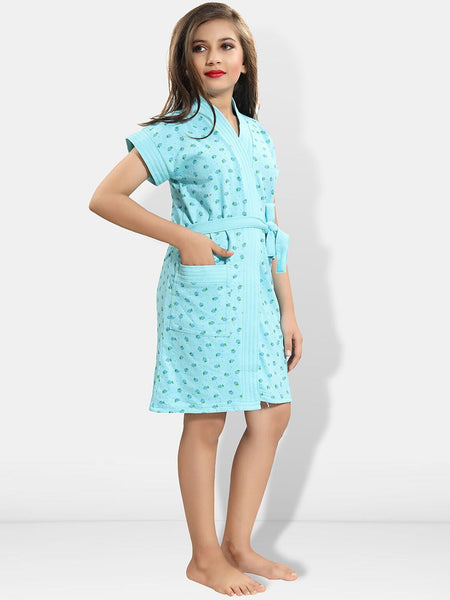 Be You Blue Conversational Cotton Drawstring Knee Length Bath Robe