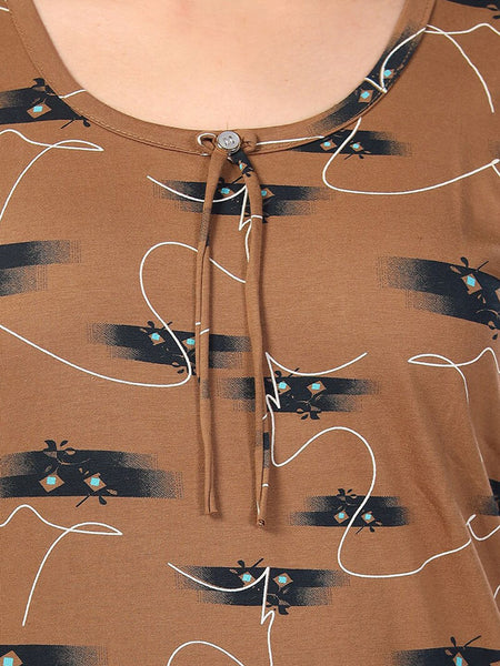 Be You Brown Printed Maxi Nightdress