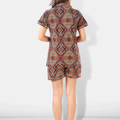 Be You Women Brown & Red Printed Pajama & Shorts with Shirt Night Suits