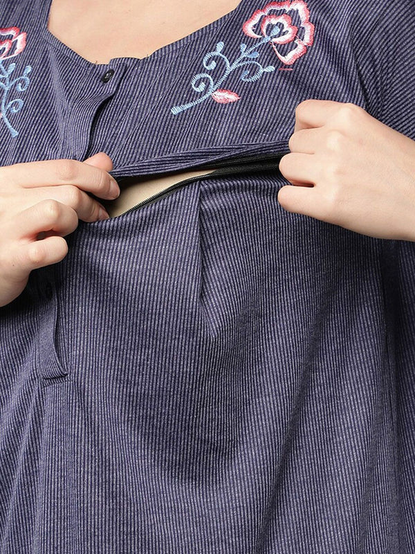 Be You Blue Embroidered Maxi Nightdress