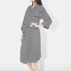 Be You Women Striped Cotton Anti-bacterial Super Soft Bath Robe With Belt